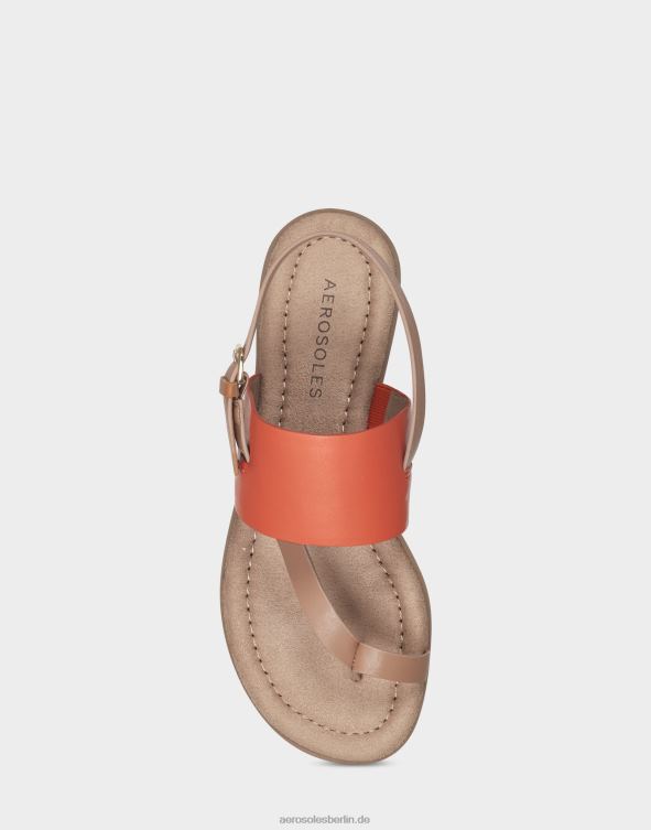 Frauen Aerosoles flache Sandale aus orangefarbenem Kunstleder 20T68462